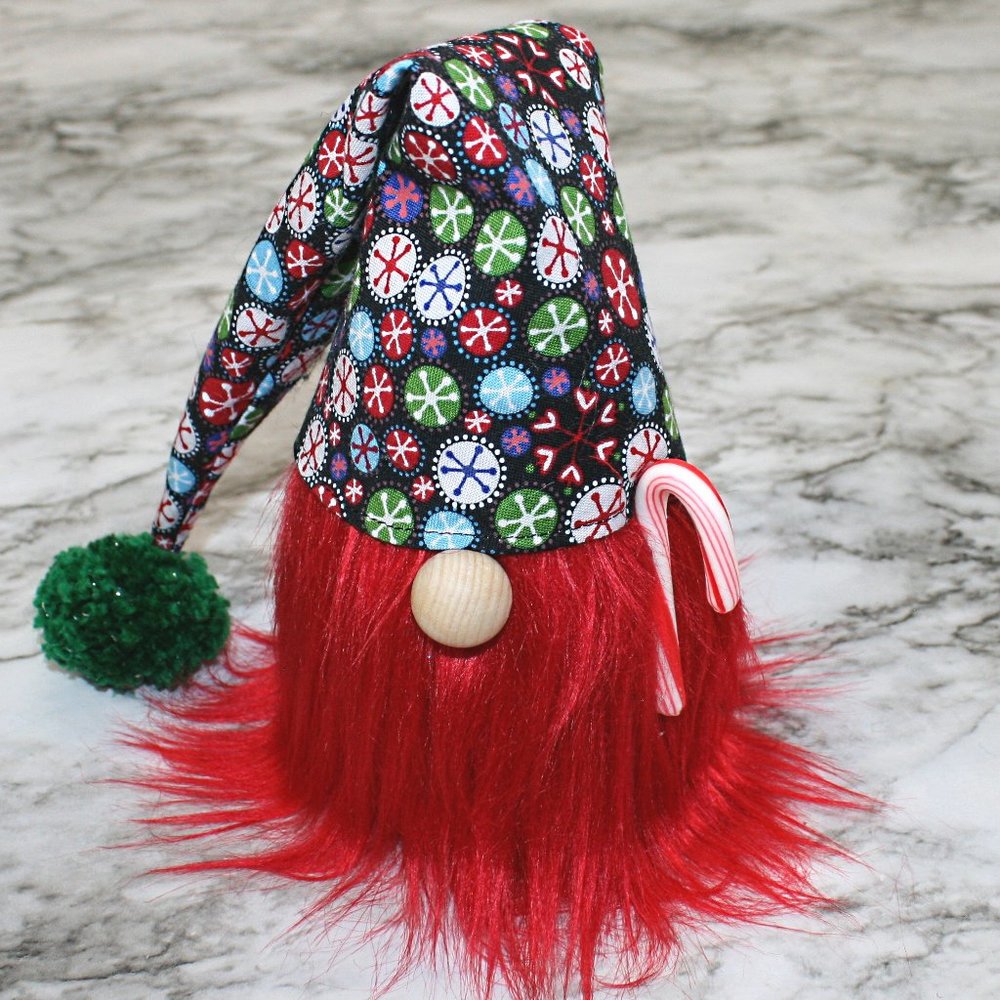 HAND CRAFTED Gnome Red Christmas Air Freshener Cover Decor - Candy Snowflakes